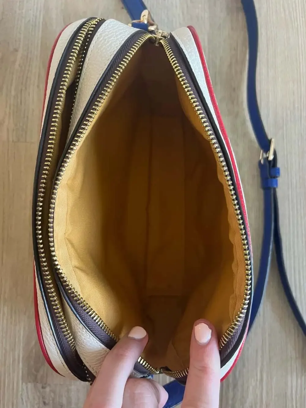 Coach, Color Block Pebble Leather, 2 Zipper Crossbody,Neutral,Gold,Luxury,Travel